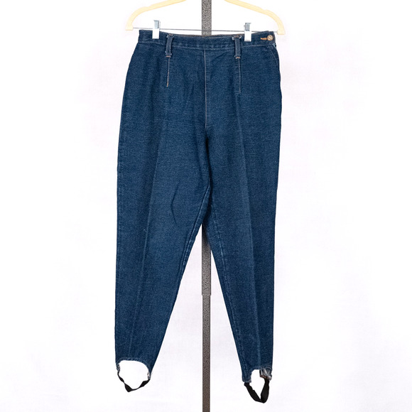 Vintage 80s 90s Bill Blass Hi-Rise Denim Stirrup Pants SZ 12 PETITE Made in USA - Picture 1 of 7